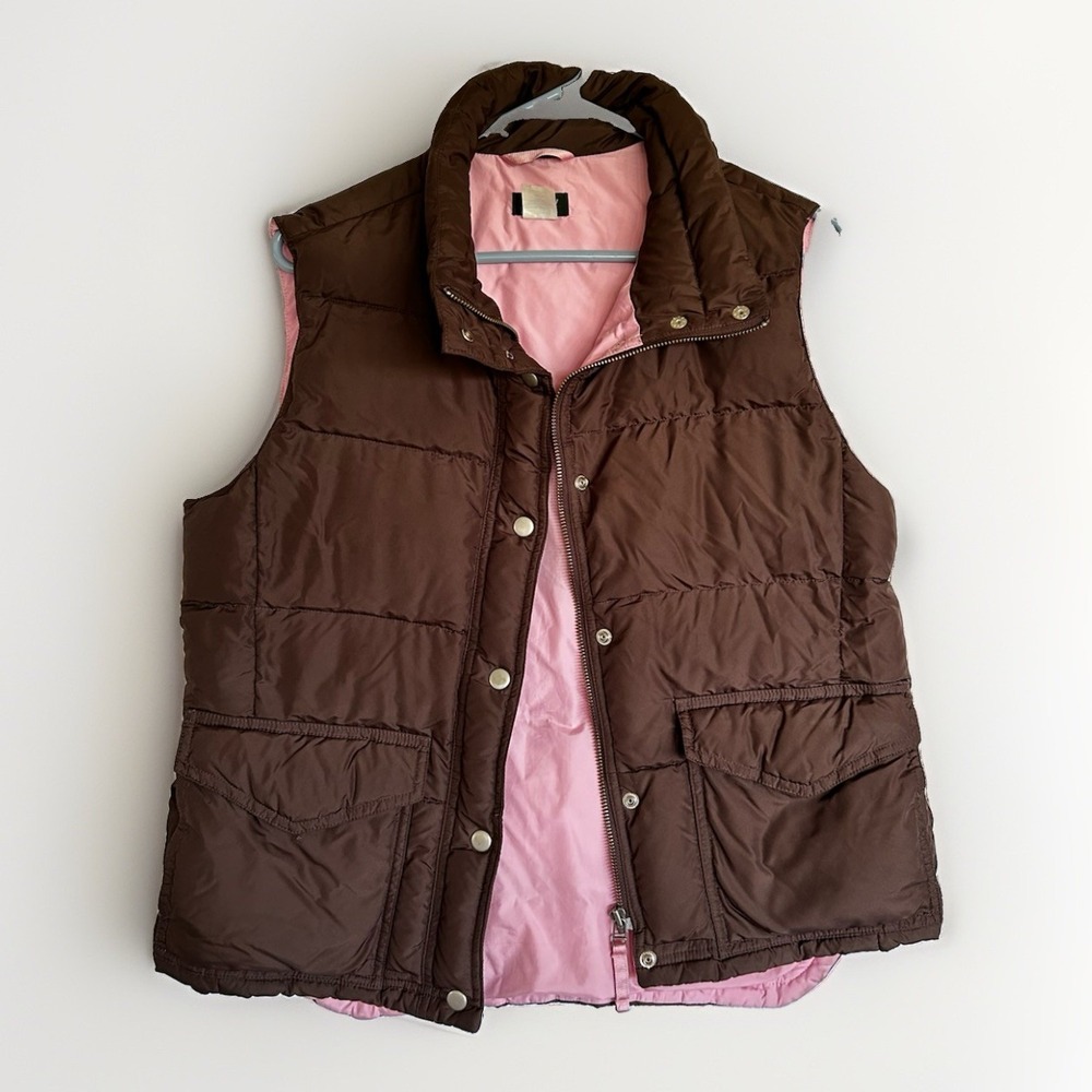 J. Crew Y2K Brown & Pink Down Filled Quilted Puffer Vest Womens M